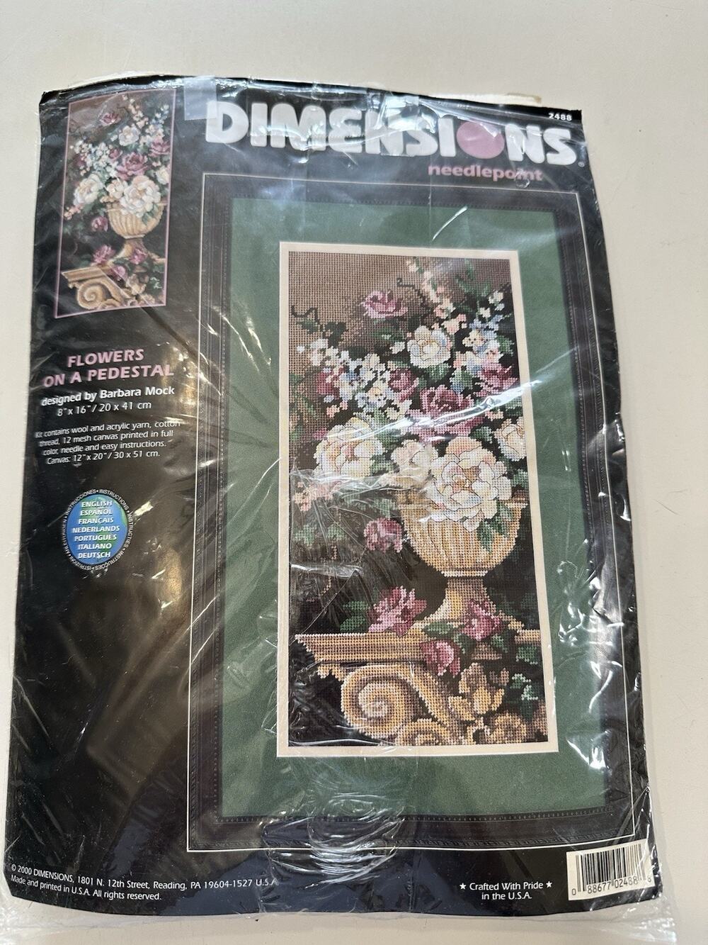 2000 Vtg Dimensions Needlepoint Kit "Flowers on a Pedestal" 8" x 16" #2488 NIP